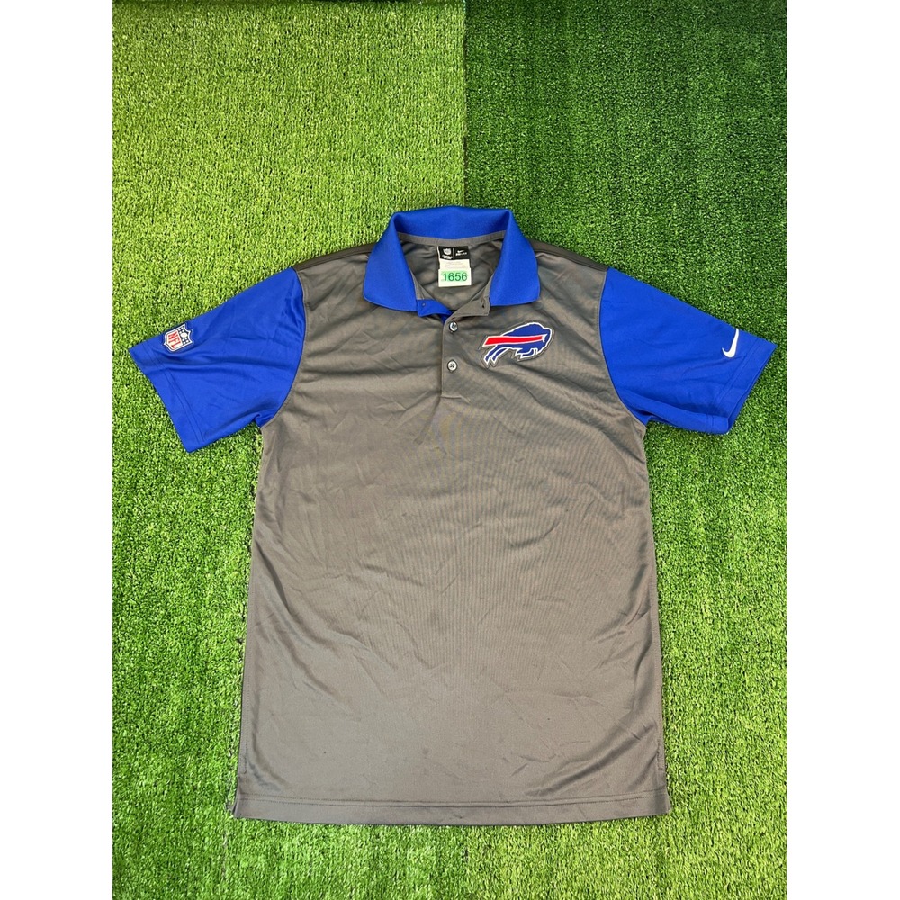 Nike NFL Buffalo Bills Dri-FIT Polo Shirt Mens Small Grey Blue Colorblock Logo